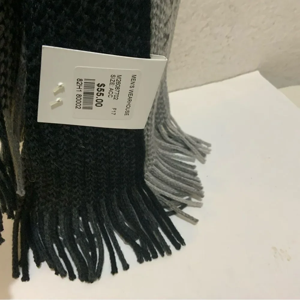 NWT Calvin Klein Black & Gray Colorblock Chunky Raschel Muffler Scarf One Size